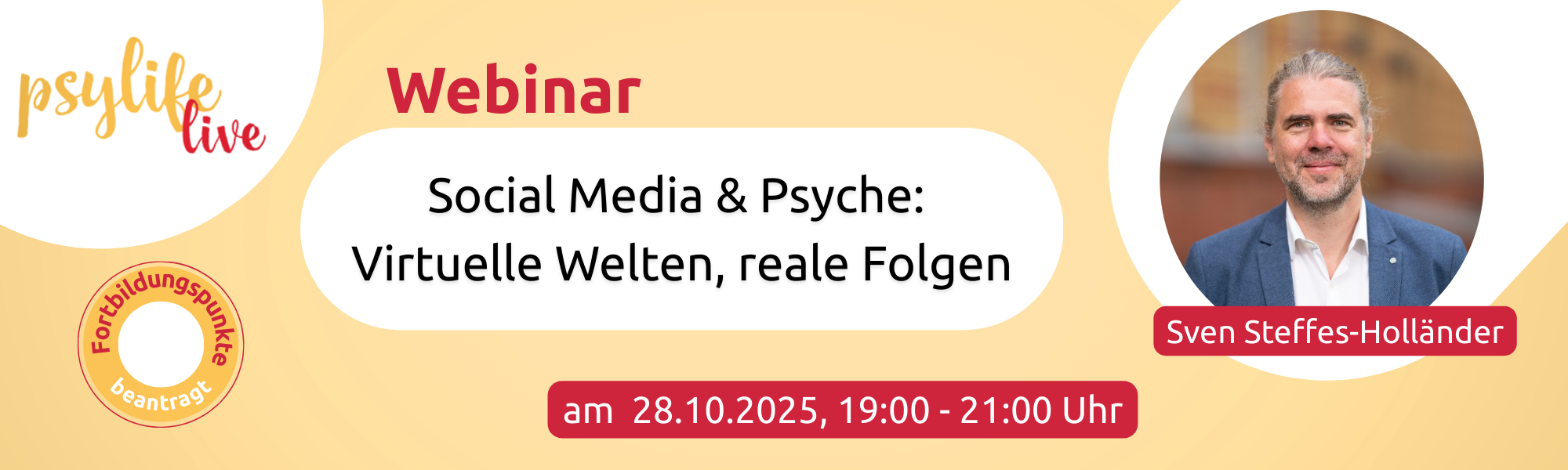 Banner für Webinar zu Social Media und Psychotherapie am 28.10.2025