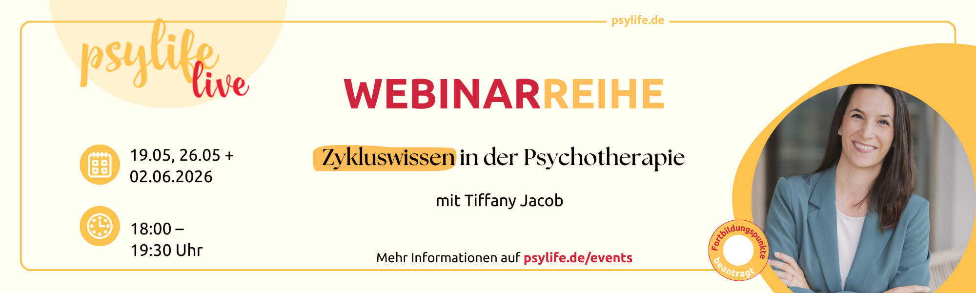 Werbebanner für Webinar mit Tiffany Jacob zum Thema Zykluswissen