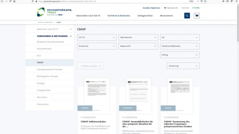 Beispielbildschrim mit psychotherapie tools