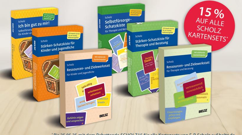 Foto: BELTZ Verlag Man sieht sechs Schatzkisten-Kartensets von Beltz mit Angaben zum Aktionszeitraum