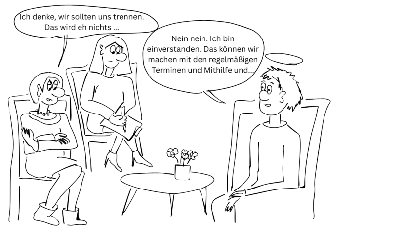 Grafik: Monika Röder Comic von Paartherapiesituation.