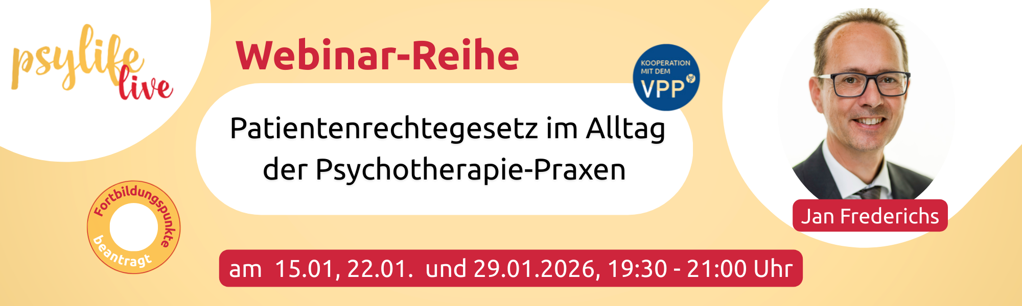Werbebanner für Webinar mit Jan Frederichs zum Thema Patientenrechtegesetz