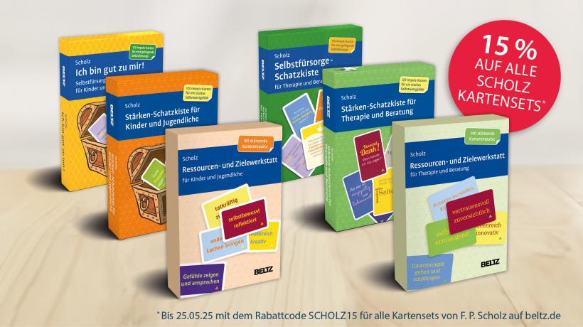 Man sieht sechs Schatzkisten-Kartensets von Beltz mit Angaben zum Aktionszeitraum
